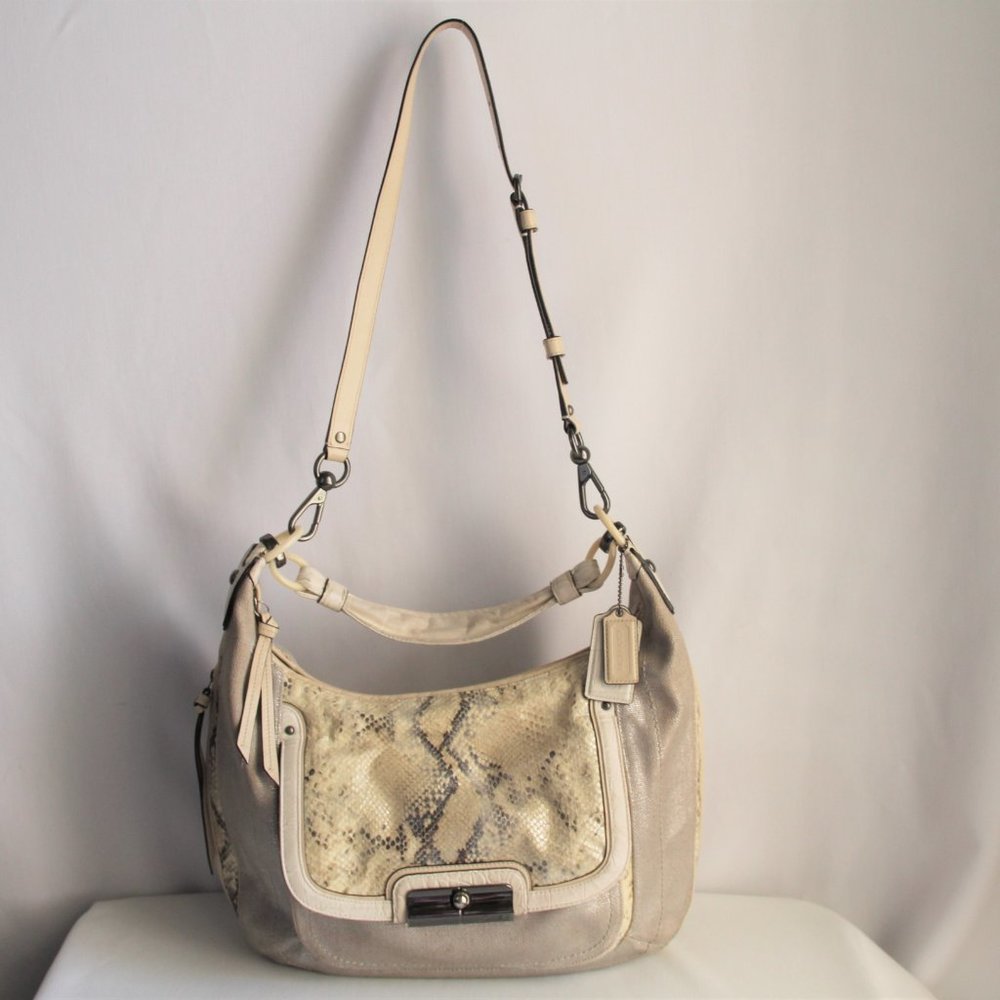Coach Kristin Python & Silver Linen Large Hobo Bag - image 6
